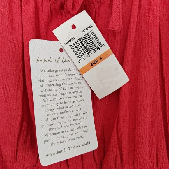 Band Of Gypsies Smocked Hot Coral Square Neck Puffy Sleeve Top Size Small - Picture 11 of 11